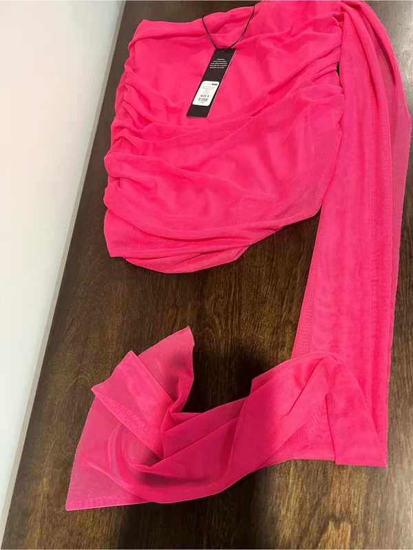 Hot Pink Sheer Draped Skirt / Cover-Up - Image 3