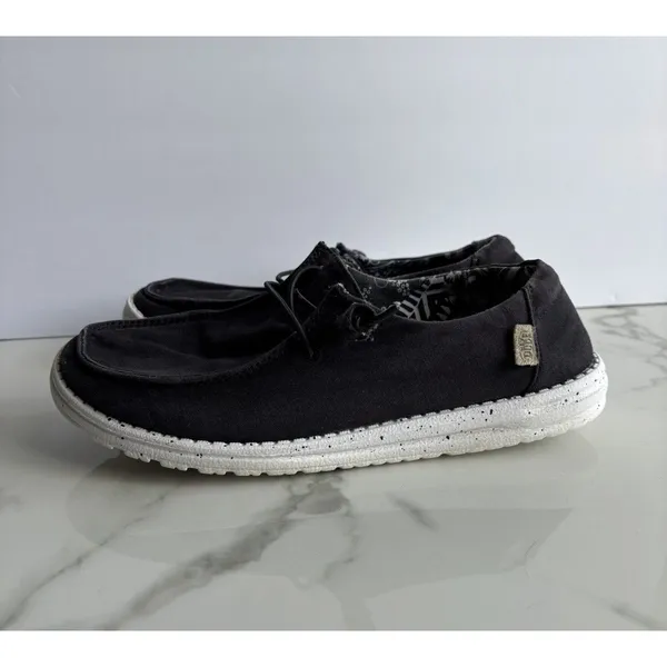 Hey Dude Wendy Basic Black Odyssey Women Size 9 Speckled Sole Canvas Loafers - Image 2