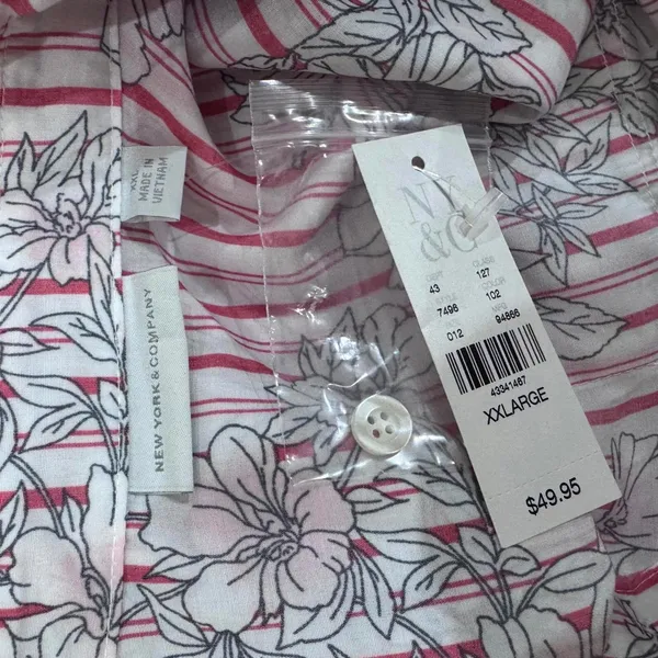 New York & Company Floral Striped Button Down Shirt Plus Size XXL - Image 5