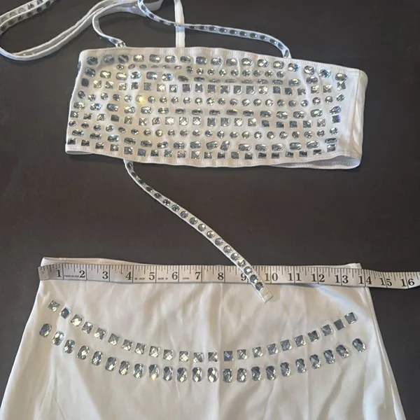 Women’s White Sparkly BodyCon 2 Piece Party Club Outfit Size M NEW *READ - Image 8