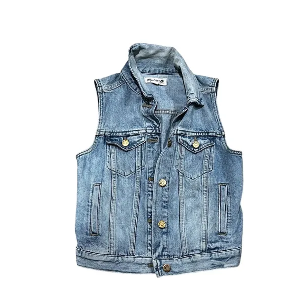 Madewell Women's XS Blue Denim Jean Vest Cropped Casual Sleeveless - Image 3