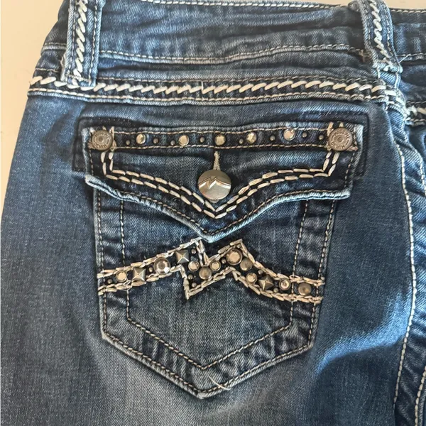 MISS ME Denim Easy Boot Thick Stitch Bling Studded Pockets Blue Jeans Size 29 - Image 7
