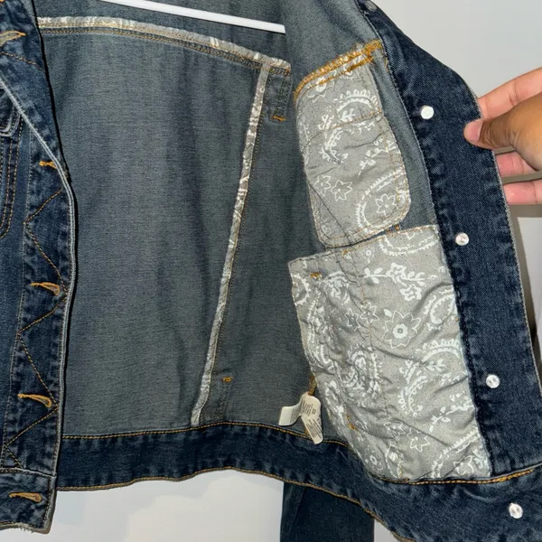 FREE PEOPLE Revolve Paisley Lined Long Sleeve Denim Jean Jacket Size Small‎ - Image 4