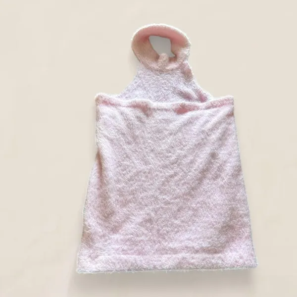 Source Unknown Fuzzy Baby Pink Turtleneck Halter Top Y2K Soft Girl small - Image 3
