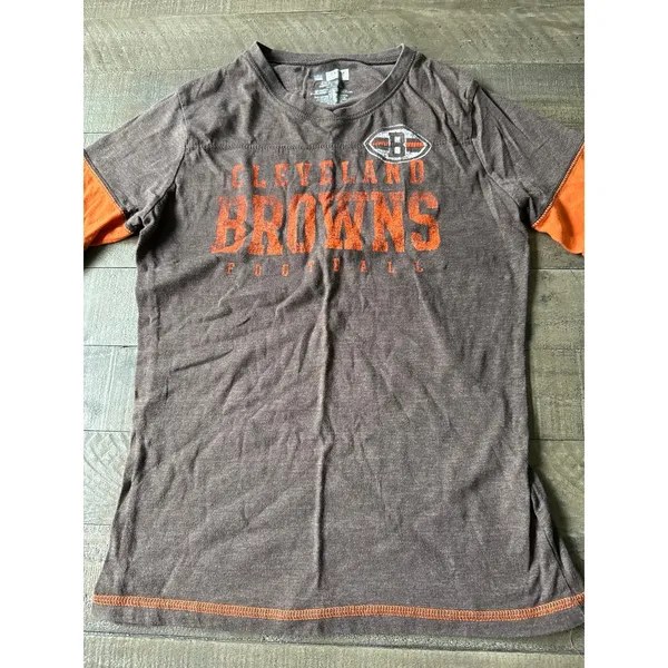 NFL Women's Brown Orange "Cleveland Browns Football" Long Sleeve Tee Size Medium - Image 2