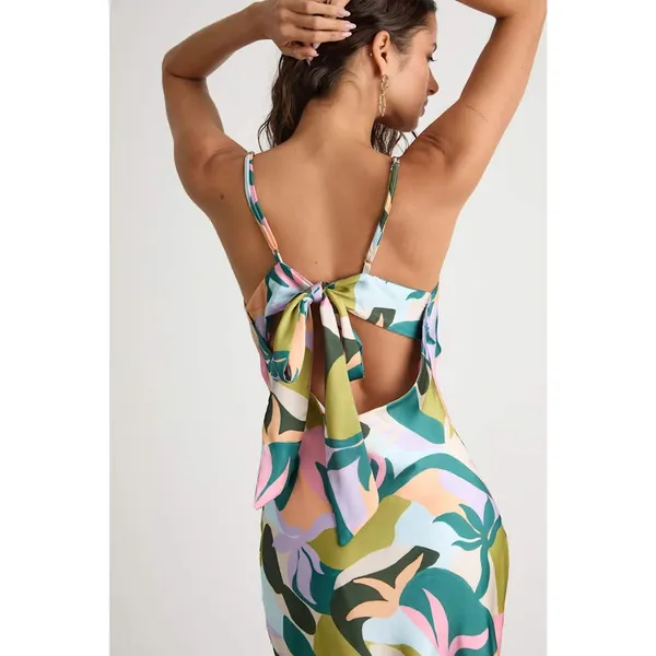 NWT Lulus Midiana Multi Abstract Floral Tie-Back Midi Dress Cruisewear Resort XS - Image 3