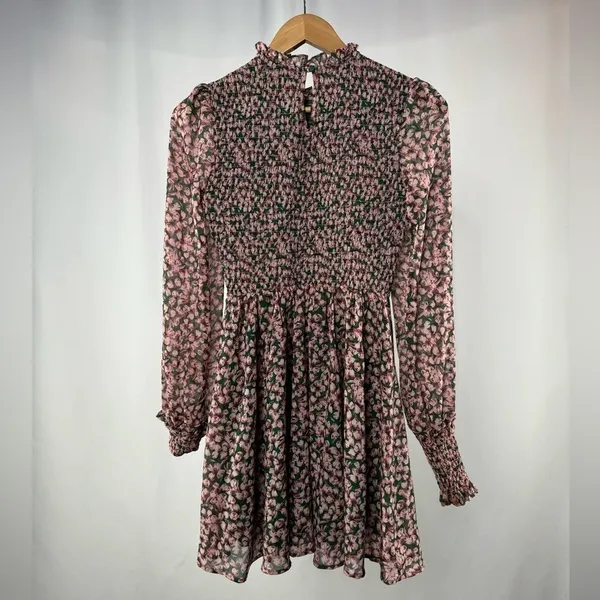 Lulus Floral Forever Print‎ Smocked Skater Dress in Green and Pink Size M - Image 12