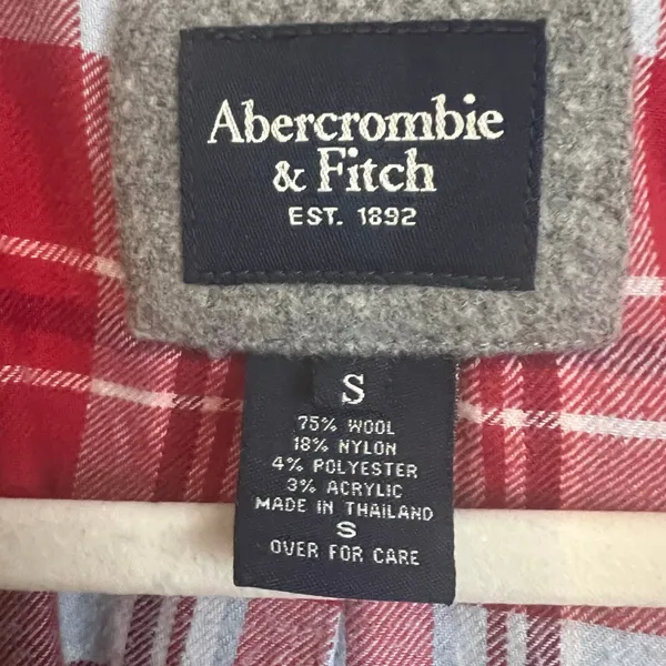 Y2K Abercrombie & Fitch Pea Coat Peacoat Jacket Womens Small Grey Red Plaid Wool - Image 4