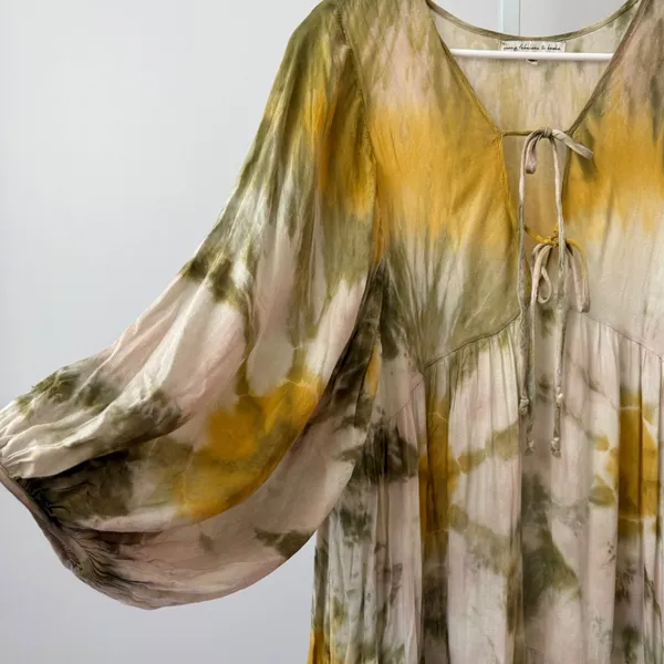 Young Fabulous & Broke Rayon Boho Beachy Relaxed Tie Dye Maxi Dress XS Green - Image 4