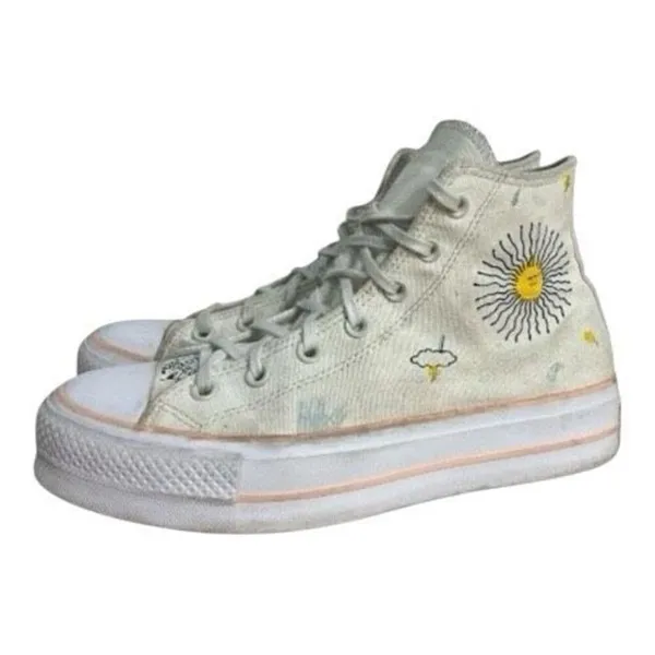 Converse Chuck Taylor All Star Lift High White Sun & Cloud Embroidered Shoes 9 - Image 2