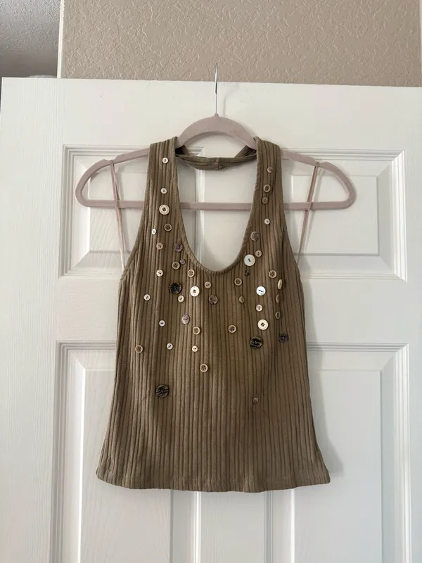 BNWT Zara Olive Green Brown Button Rib Halter Top  - Image 7