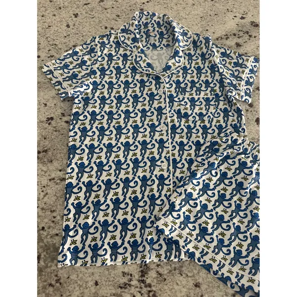 Roller Rabbit 2pc monkey-print pajama shirt & short set S Small - Image 2