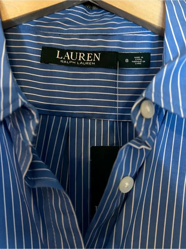 NWT Lauren Ralph Lauren Classic Blue Pinstripe Button Down Dress Shirt Size 8 - Image 7