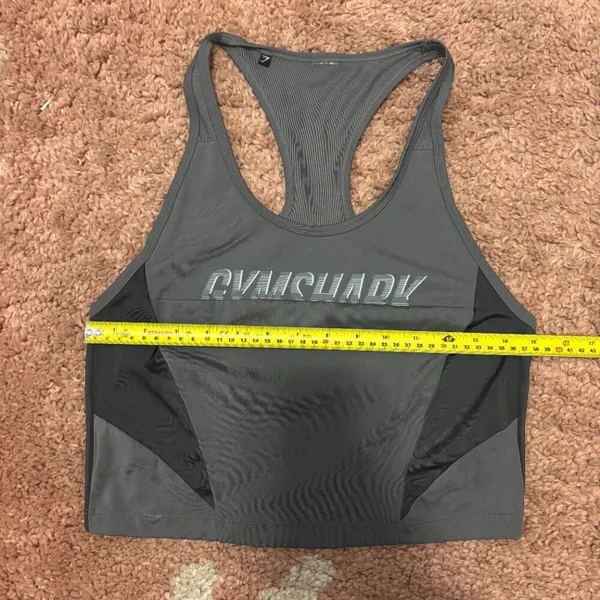 Gymshark Turbo Vest Crop Halter Top Womens Gray Black Performance Athletic READ - Image 5