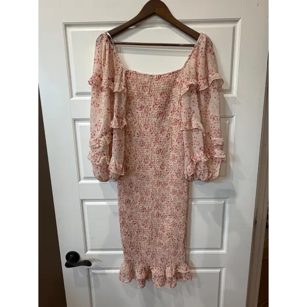 Petal + Pup Leia Pink Floral Smocked Midi Dress Tiered Ruffle Sleeve Size‎ 4 - Image 6