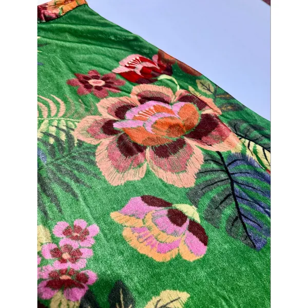 FARM Rio Green Silk Blend Velvet Tropical Floral Midi Skirt Small - Image 3