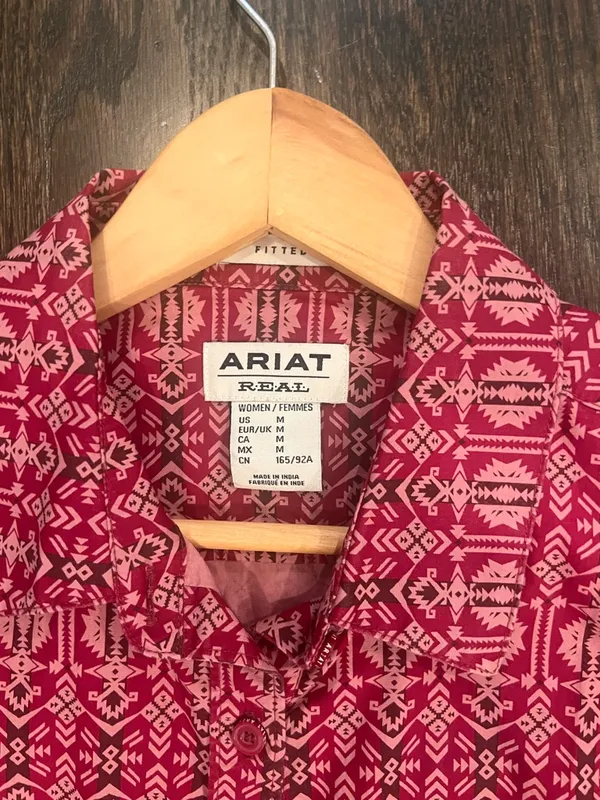 Ariat Women’s Red Geometric Button-Down Shirt Fitted Western Boho - Image 3