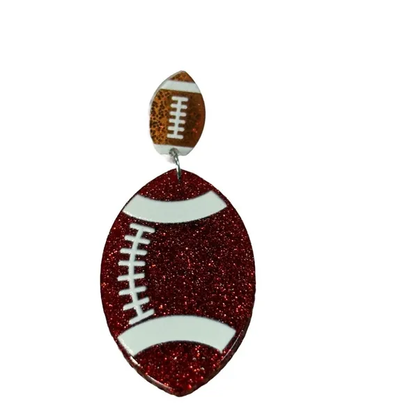 Football Drop Earrings Womens OS Red Glitter‎ Game Day Sports Jewelry Sparkle - Image 2