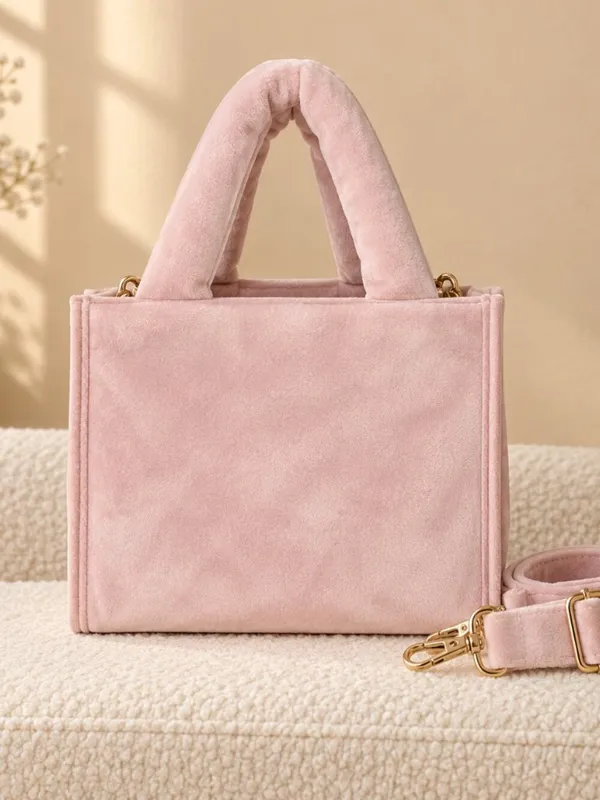 Juicy Couture Dusty Blush Velour Mini Tote Crossbody Heart Charm NWT - Image 3
