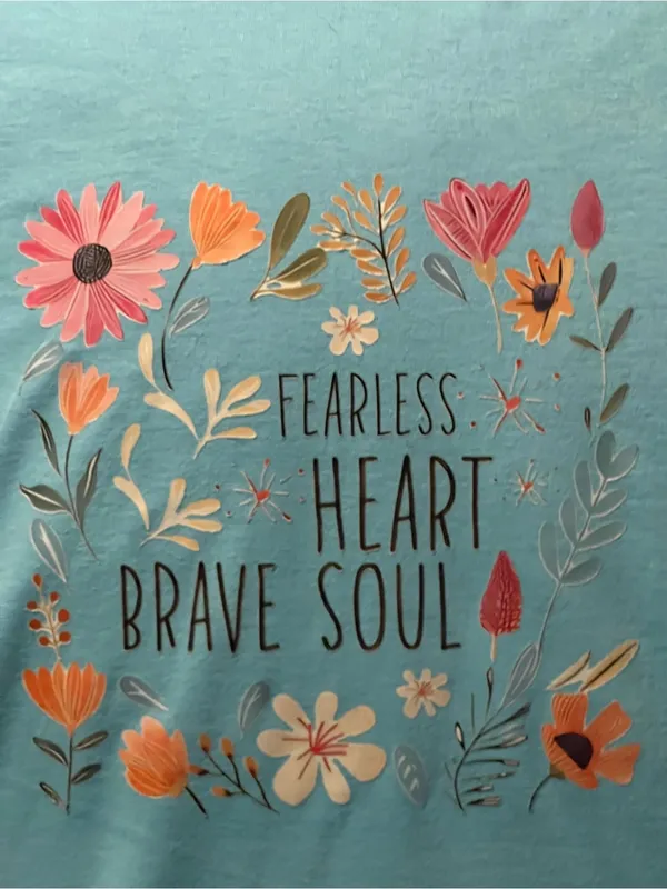 Gildan Fearless Heart Brave Soul Floral Tee - Light Blue Size Large - Image 4