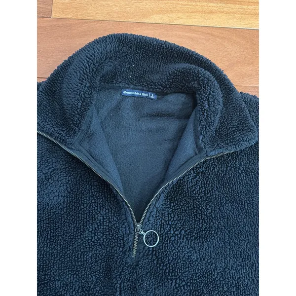 Abercrombie & Fitch Fleece‎ Pullover Womens Black Sherpa Quarter Zip Large - Image 3