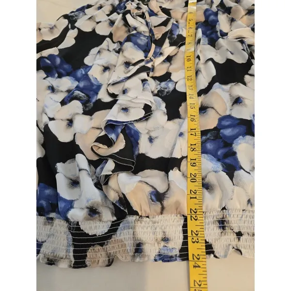 White House Black Market Floral Tie Neck Ruffle Chiffon Blouse Top Women Size M - Image 11