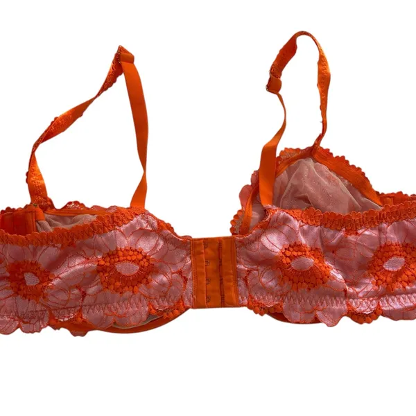 Savage X Fenty By Rhianna Orange Pink Lacy Underwire Bra Size 44D Feminine Sexy - Image 3