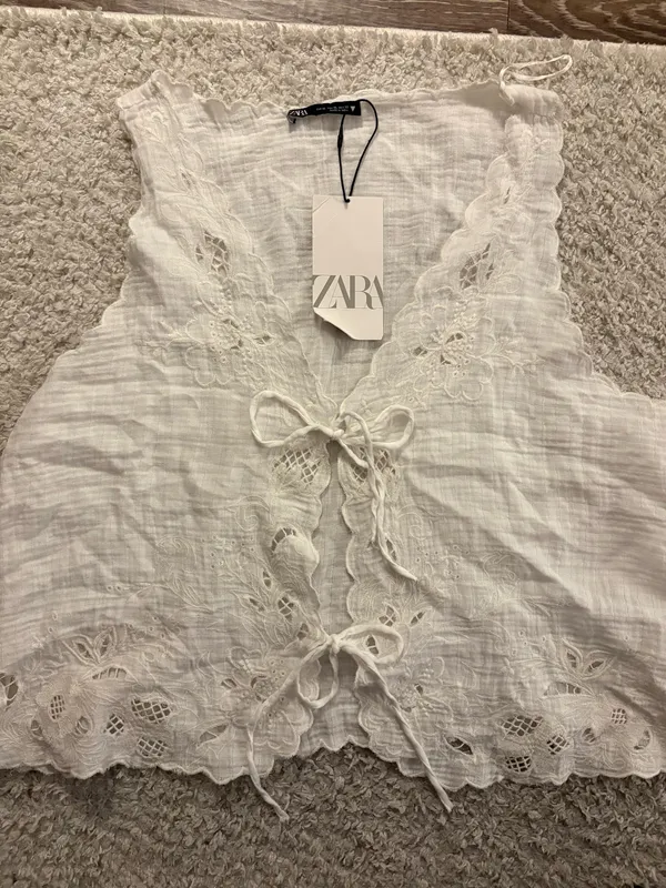 NWT Zara white sleeveless tie-front lace top. Size XL - Image 3