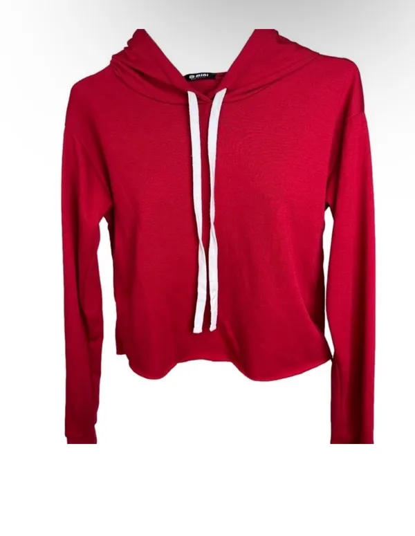Women's Red Hooded Long-Sleeve Top with Drawstring - Image 3