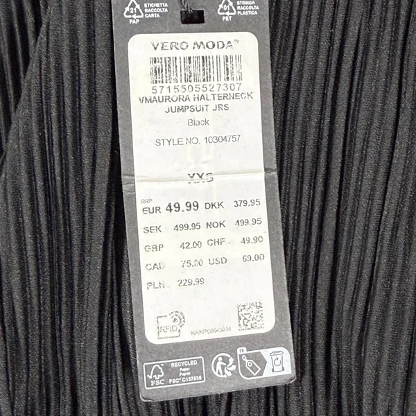 Vero Moda VMAURORA Black Plisse‎ Halterneck Wide Leg Jumpsuit NWT 10304757 XXS - Image 3