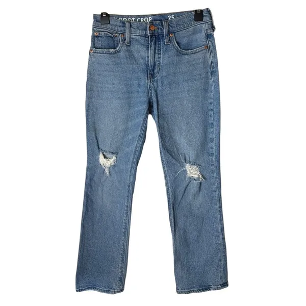 J‎ Crew Jeans Women 25 Blue Medium Wash Distressed Denim Demi Boot Crop Preppy - Image 2
