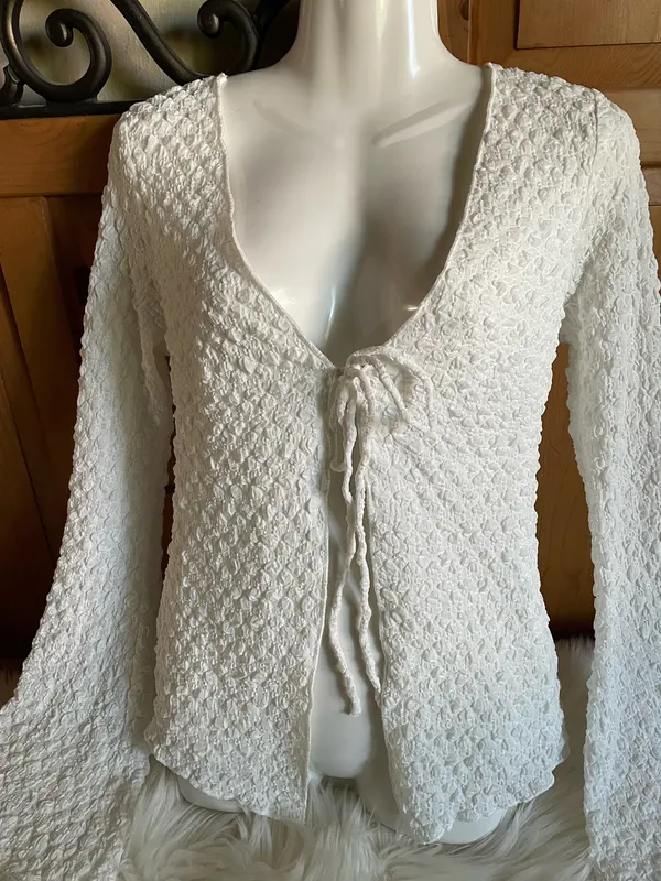 Princess Polly Swain knit open tie White Textured Tie Front Long Sleeve Knit Top - Image 4