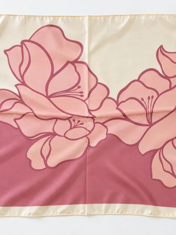 Pink Floral Square Scarf – Cream & Dusty Rose Silky Feel - Image 5
