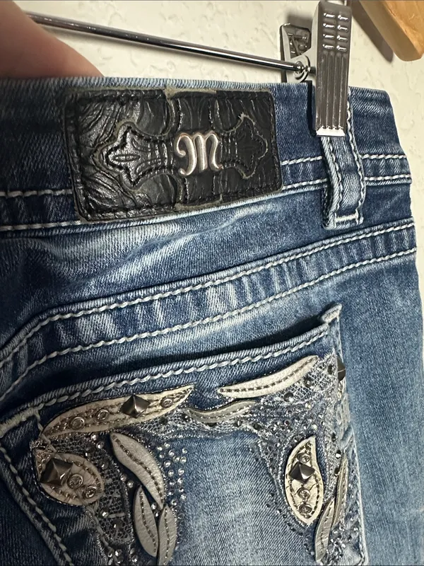 Miss Me Jeans Women's Blue Diamond Studded Pockets Y2K Bling Cowgirl - Image 6