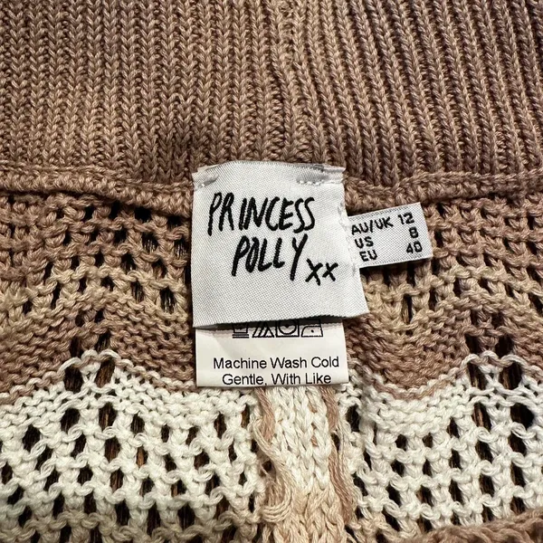 Princess Polly Leah Crochet Shorts Brown and White Stripes Size 8 - Image 3