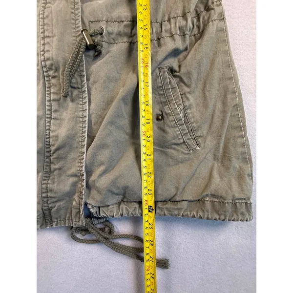 Ambiance Womens Hooded Utility Jacket Olive Military Gorpcore Field Coat Medium - Image 5