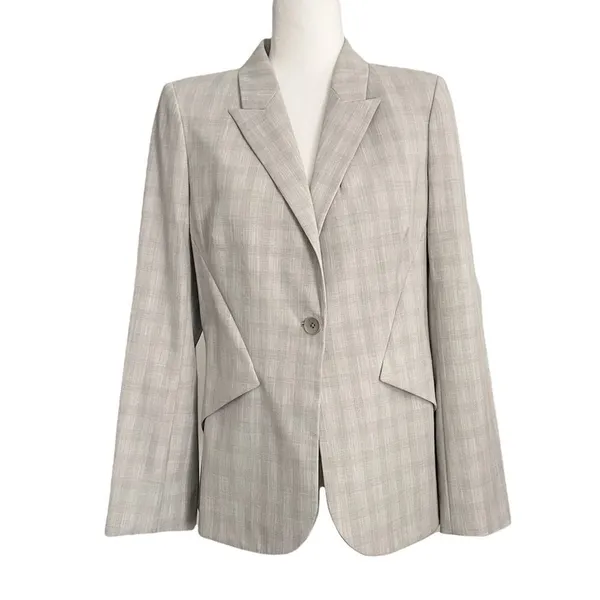 Elie Tahari Allegra Micro-Plaid One Button Jacket Blazer Gray Size 12 NWT - Image 4