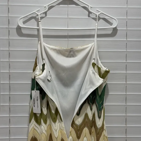 NEW Sadie & Sage The‎ Tides Maxi Dress Green Chevron Crochet Spaghetti Strap L - Image 9