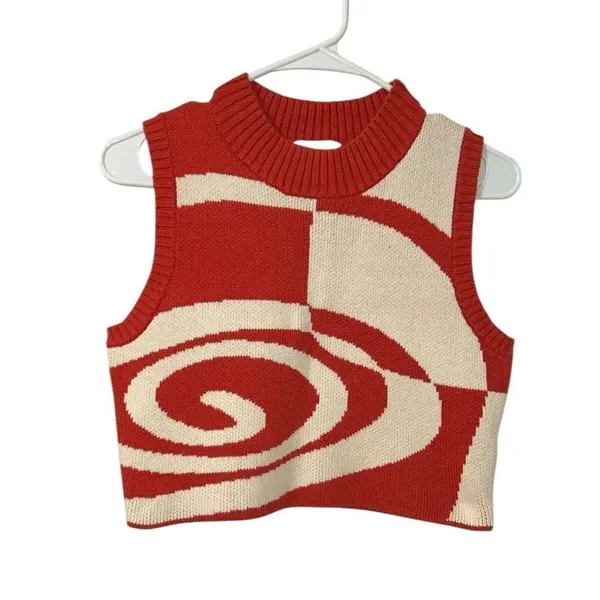 C/MEO Collective Red & Cream Cropped Sweater Top(Size Large) - Image 2