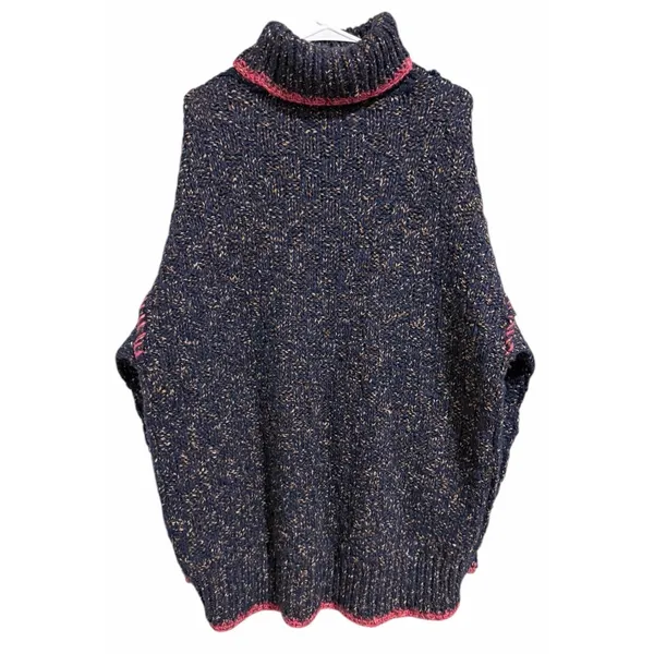 Free People Echo Navy Flecked Oversized Wool Blend Turtleneck Sweater Size‎ Med - Image 2