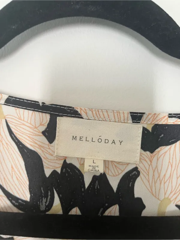 MELLODAY Black Cream Abstract Botanical Maxi Dress Large Resort Vacation Coastal Modest - Image 4