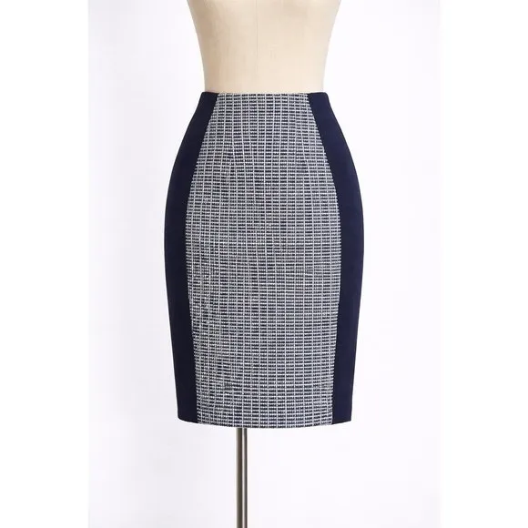 White House Black Market Womens Pencil Skirt Blue Ecru Tweed Size 4 - Image 2