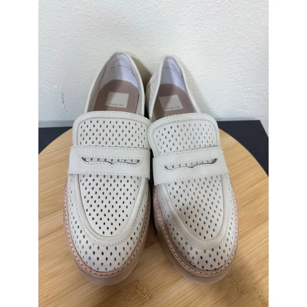 Dolce Vita Loafers 9 Malila Ivory Perforated Leather Lug Sole Penny Shoes - Image 7