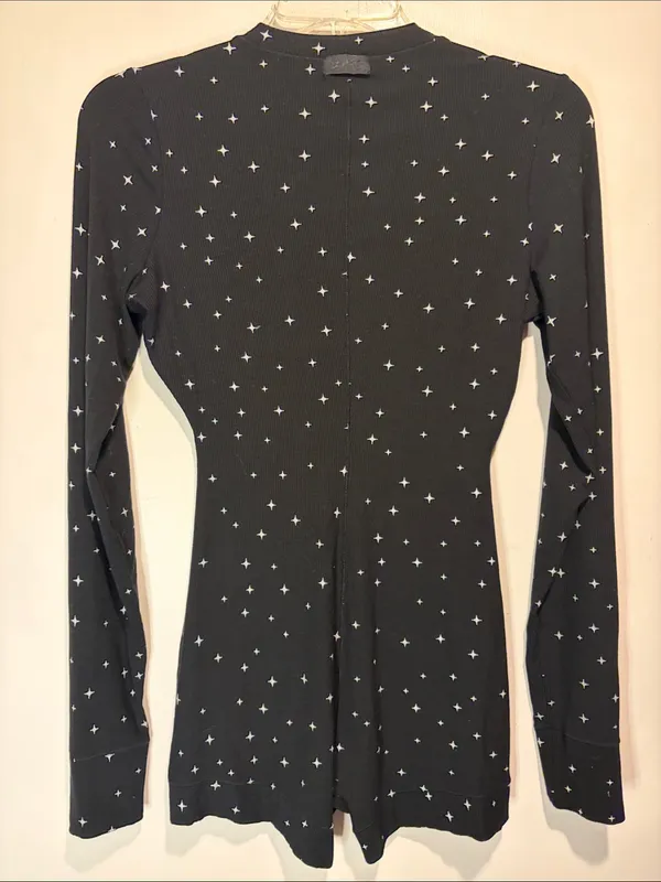 SKIMS Loungewear Button Up Henley Onesie in Onyx Sparkle Long Sleeve Ribbed S - Image 4