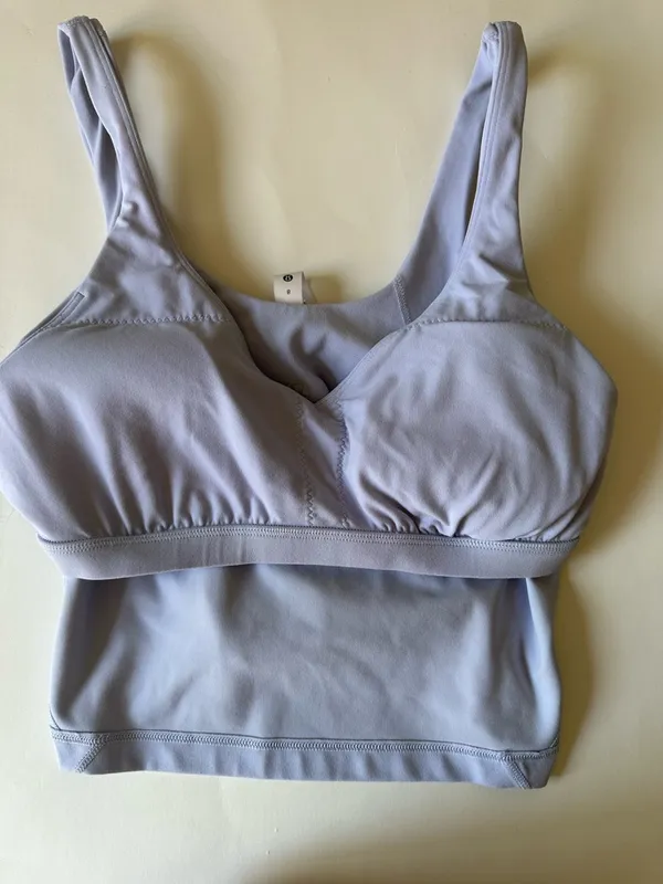Lululemon Aling Tank Top Nulu Sz 8 With‎ Cup Light Blue V-Neck Sports Bralette - Image 4