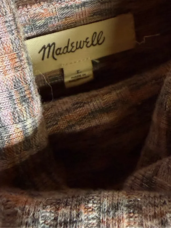 Madewell Top Turtleneck Ribbed Knit‎ Cropped Mauve Space Dye Long Sleeve Large - Image 3