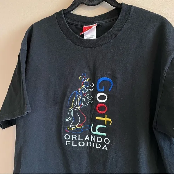 ✨ Disney‎ Black Embroidered Goofy Orlando Florida Shirt Large - Image 2