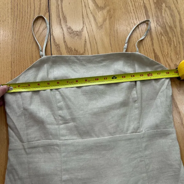 Elodie Linen Blend Cami‎ Mini Dress Tan Beige Ruffle Hem Large NWT - Image 8
