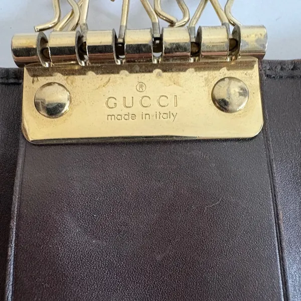 Gucci Vintage Web Stripe 6 Hook Key Case Brown Leather Made In‎ Italy - Image 6