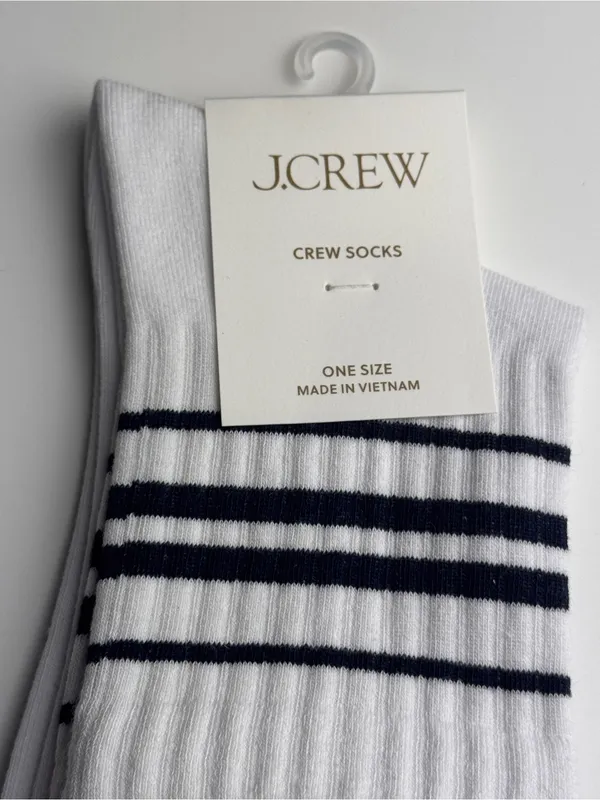 J.Crew White Preppy Style Crew Socks with Stripes - Image 3